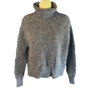 Madewell Marled Black and White Turtleneck Sweater with Surplice Back, size Sm